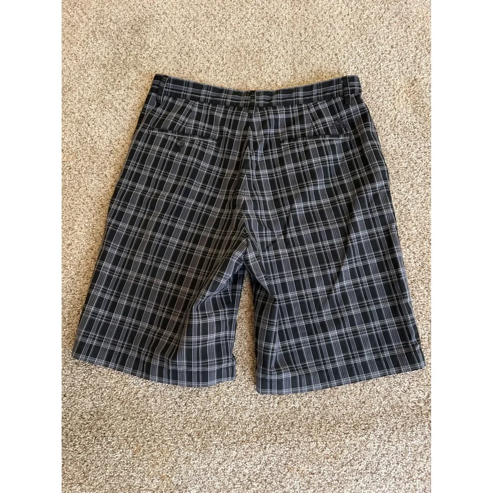 Adidas Men's Golf Shorts 33 Black Gray Plaid Flat Front Performance Activewear